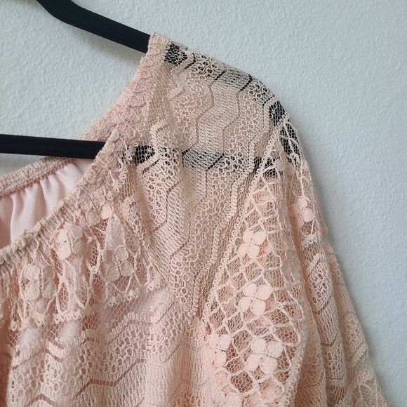 Style & Co Champagne Pink Long Sleeve Lace Top - Picture 7 of 11